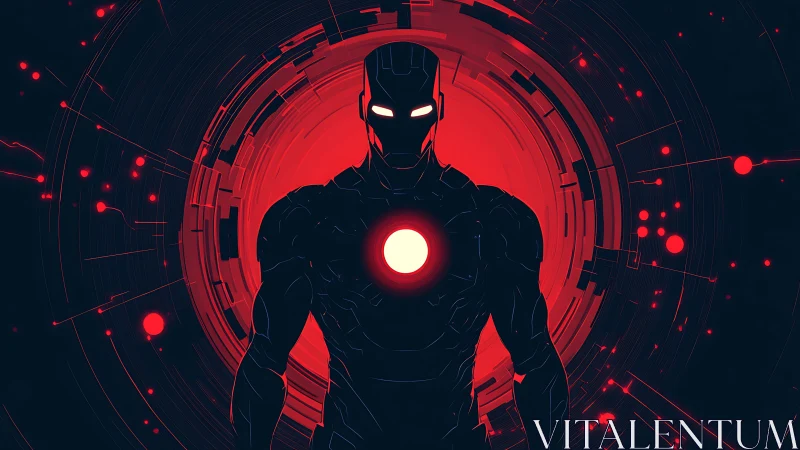 Neon sentinel emerges from a crimson digital eclipse