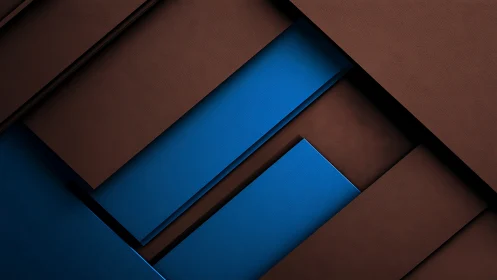 Layered blue and brown panels creating calm modern balance.
