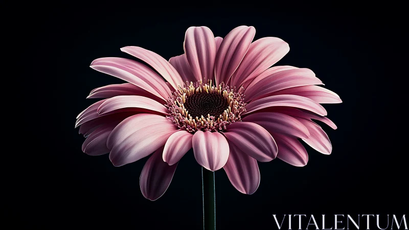 Pink Gerbera Daisy with Radial Petal Morphology Against Void.