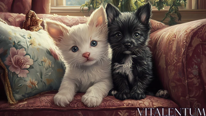 Velvet Companions: A Kitten and Pup's Palace Adventure.