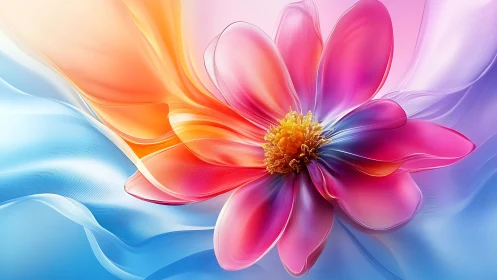 Digital Flower with Gradient Petals and Abstract Flow