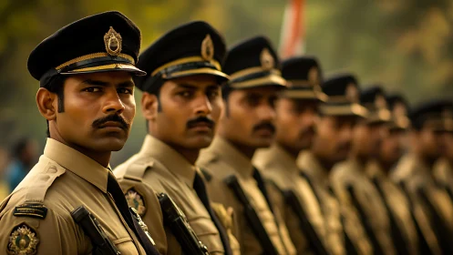 Police officers stand in sharp ceremonial formation outdoors.