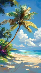 Tropical Paradise Beach with Palm Tree Rendering.
