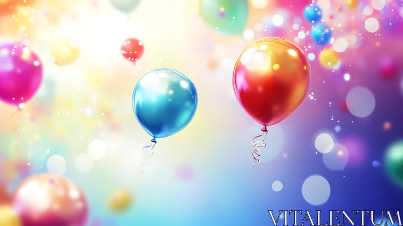 Colorful Balloons Suspended in Soft Focus Field.