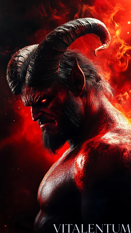 Infernal horned entity in high-contrast pyro-chiaroscuro profile.