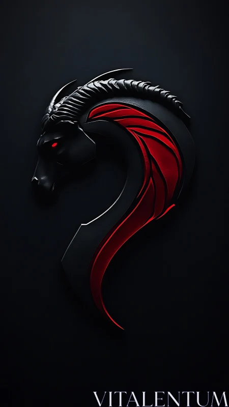 Stylized black dragon emblem with red accents on black.