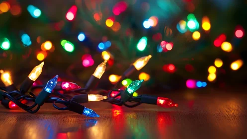 Multicolor LED string lights with shallow-depth bokeh rendering.
