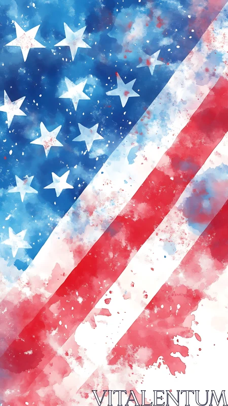 Watercolor US flag diagonals celebrate color and motion.