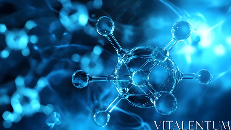 Futuristic 3D Molecular Structure in Glowing Blue Light.