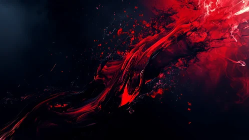 Digital painting of red fluid streak on deep black field.