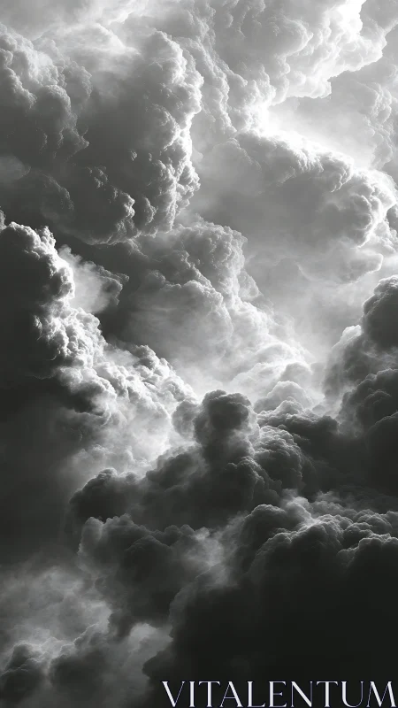 Monochrome storm clouds forming dramatic vertical tower.