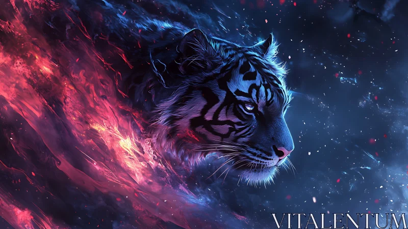 Plasma-veined cosmic tiger rendered in luminous neon gradients.