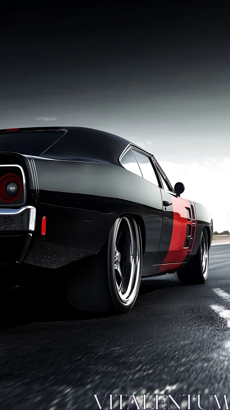 Midnight muscle charger storms the open highway horizon.