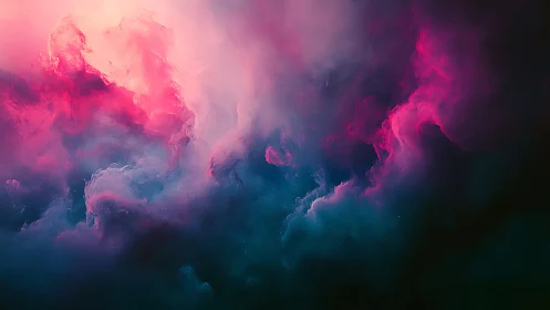 Dreamy nebula swirls in pink and teal night haze.