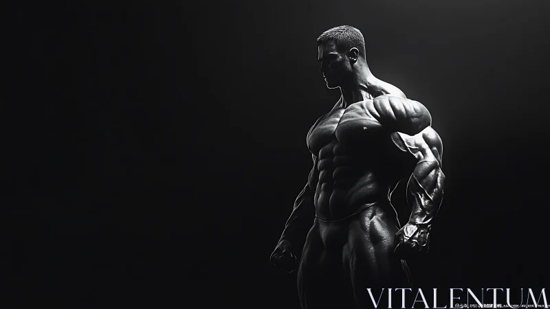 Shadow-chiseled titan in monochrome power silence.