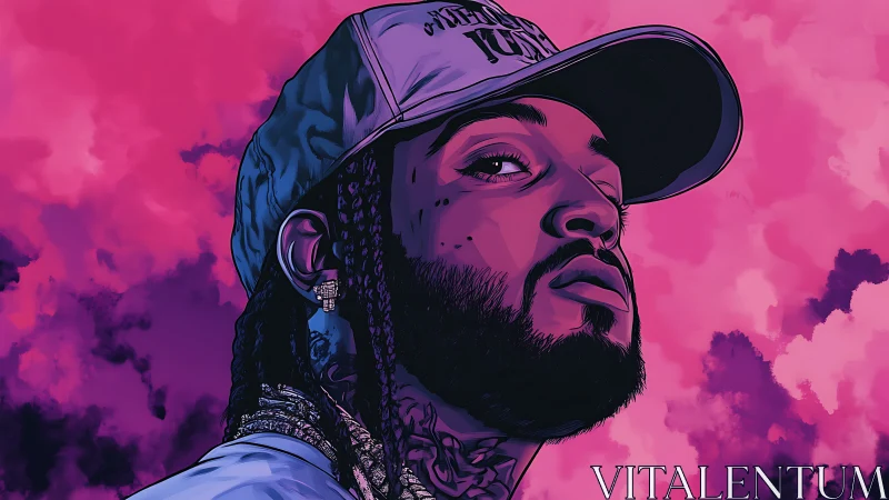 Sideways starlight crowns a defiant portrait in neon clouds