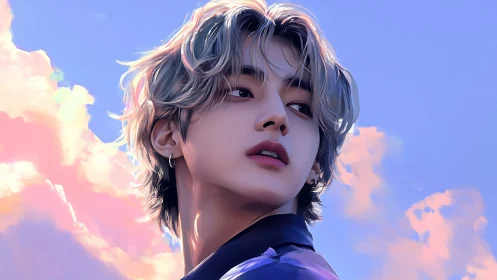 Chromatic sky portrait with soft-lit pastel rim highlights.