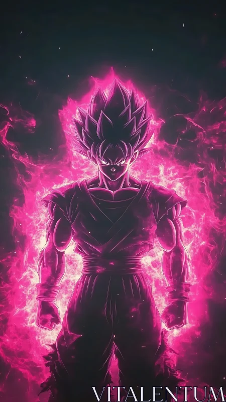 Glowing pink anime warrior stands charged in crackling aura