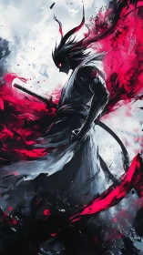 Bloodstorm ronin ignites the void with crimson fury.