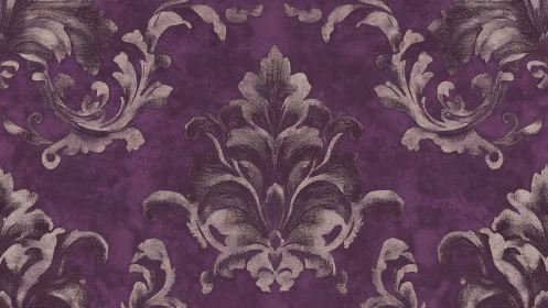 Plum velvet damask scrolls with antique metallic flourish.