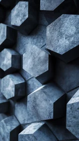 Macro view of extruded hexagonal concrete blocks in cool light