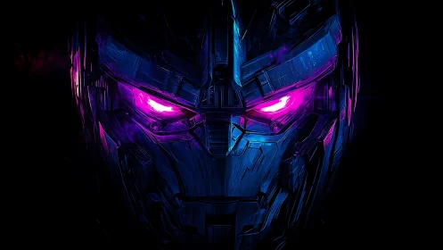 Cobalt cybernetic mask with magenta emissive optical cores