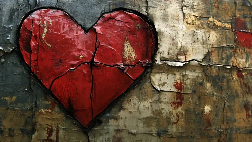 Red Heart on Weathered Wall.