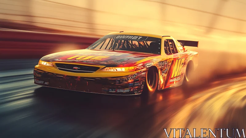 Sunset speed demon racing through molten golden asphalt.