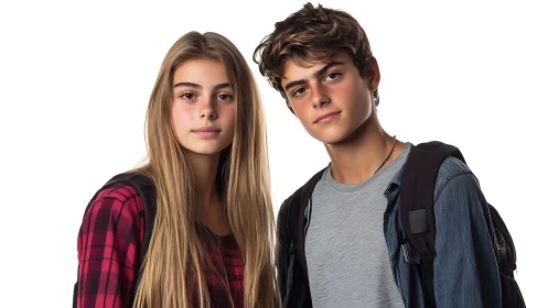 Contemporary Teen Portrait Dual Subjects Against Neutral Ground.