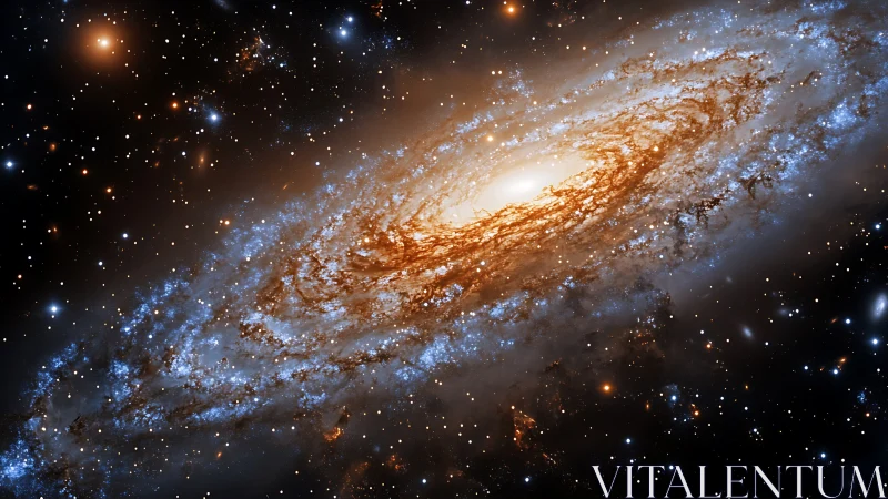 Golden spiral galaxy swirling through a starry night sky.