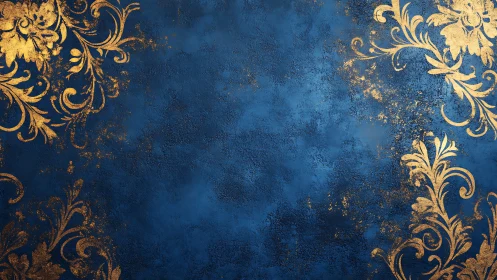 Blue textured background with gold ornamental corner pattern.