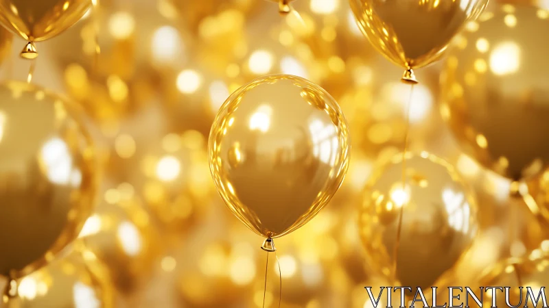 Ethereal Golden Balloons Floating in Luminous Celebration Scene