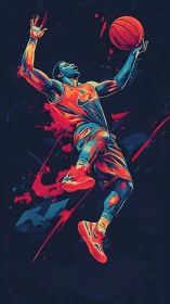 Electric jump shot in neon-duotone basketball artwork.