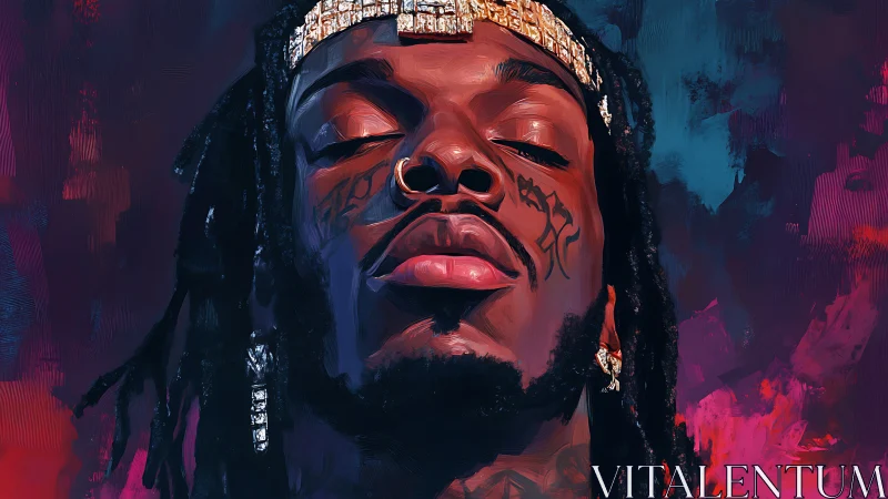Vibrant digital portrait isolates contemplative hip-hop figure