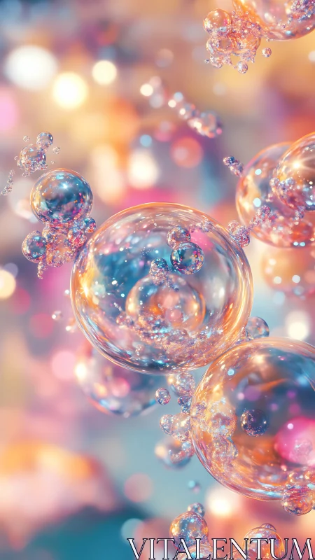 Iridescent soap bubbles render with volumetric bokeh lighting depth