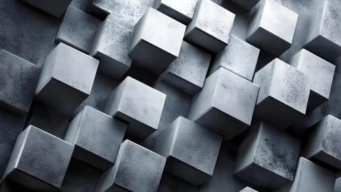 Geometric concrete cubes form staggered industrial grid wall