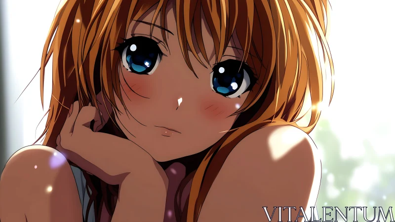 Melancholic anime girl under soft backlit morning glow