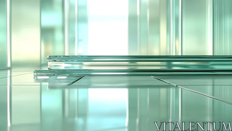 Minimalist glass panels in modern abstract architectural interior.