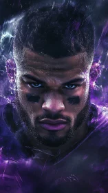 Intense gridiron portrait radiates electric violet energy