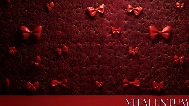 Red Ribbon Bows on Textured Velvet Wall Display.