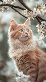 Russet-Furred Dreamer Beneath Cherry Blossoms' Gentle Gaze.