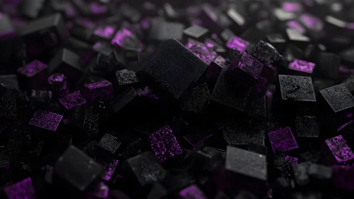 Abstract black and purple cubes in digital 3D render, modern style.