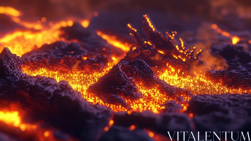 Voxel Lava Flow: Blocky Terrain in Molten Heat.
