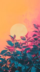 Sun-soaked foliage leans into a neon cotton-candy sunset haze