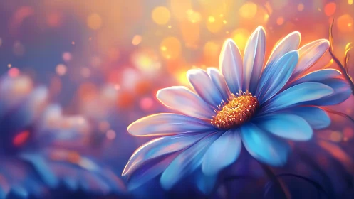 Luminescent Daisy Blooms Against Sunset Bokeh.