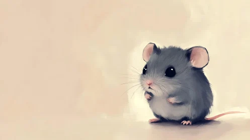 Tiny dusk-furred mouse waits in a hush of warm light.