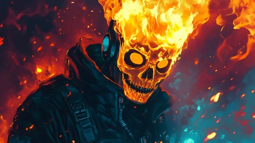 Flaming cyber-revenant portrait renders volatile spectral heat field
