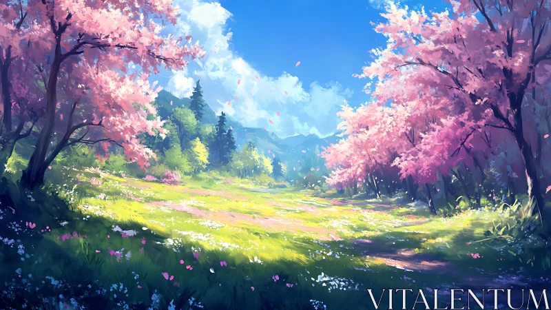 Sunlit cherry lane where spring daydreams drift quietly.