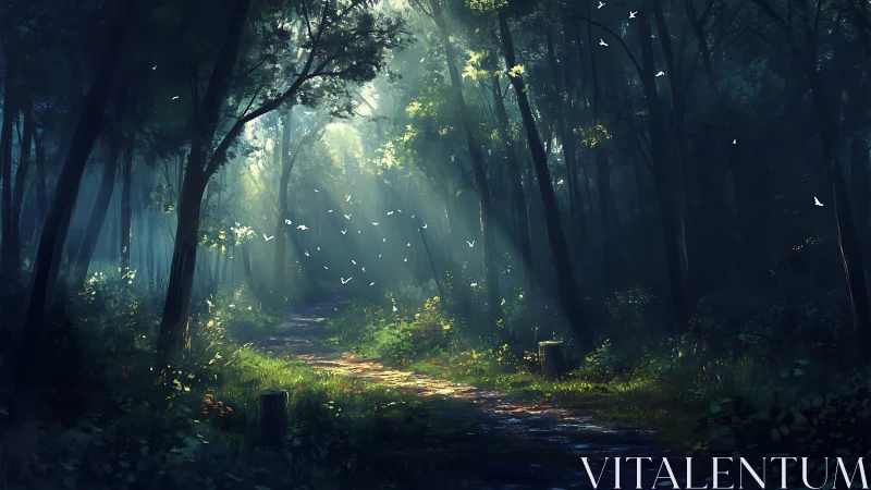 Enchanted Forest Pathway: Luminous Woodland Sanctuary.