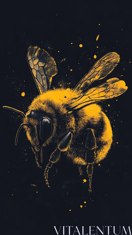 Golden honeybee portrait on deep charcoal field.